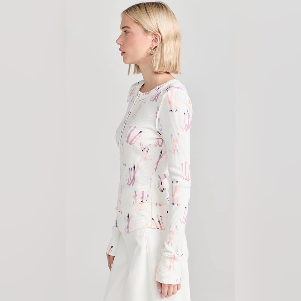 Free People FP Movement Women's Rally Printed Long-Sleeve Henley Knit Layer Skis - Picture 11 of 16
